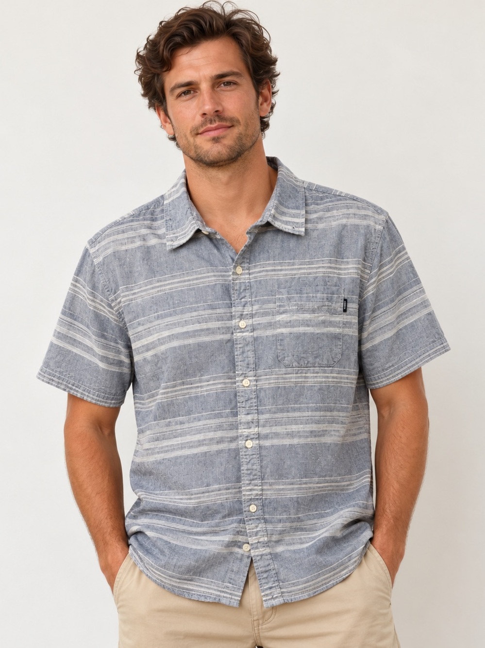 O’Neill Men’s Blue Striped Cotton Short Sleeve Shirt
